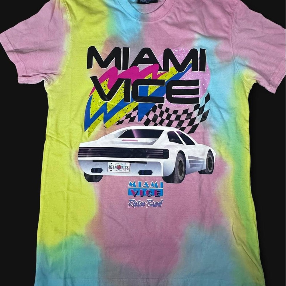 Reason Clothing Miami Vice Tie Dye Graphic T-Shirt Mens Medium Ferrari Retro 80s